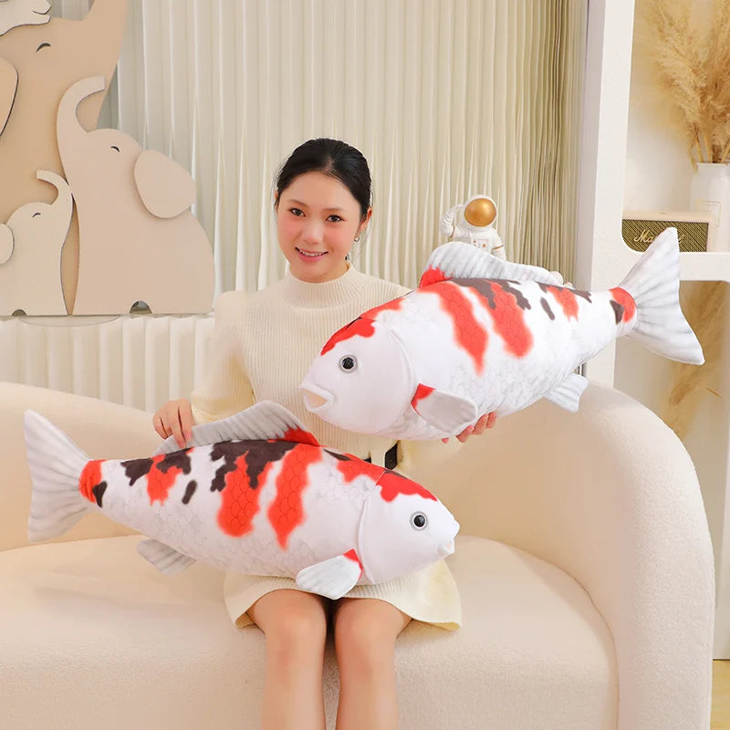 1pc 75CM Simulation Koi Fish Plush Toys Soft Stuffed Cartoon Carp Plushie Pillow For Girls Boys Sofa Home Decor Cushion Gifts