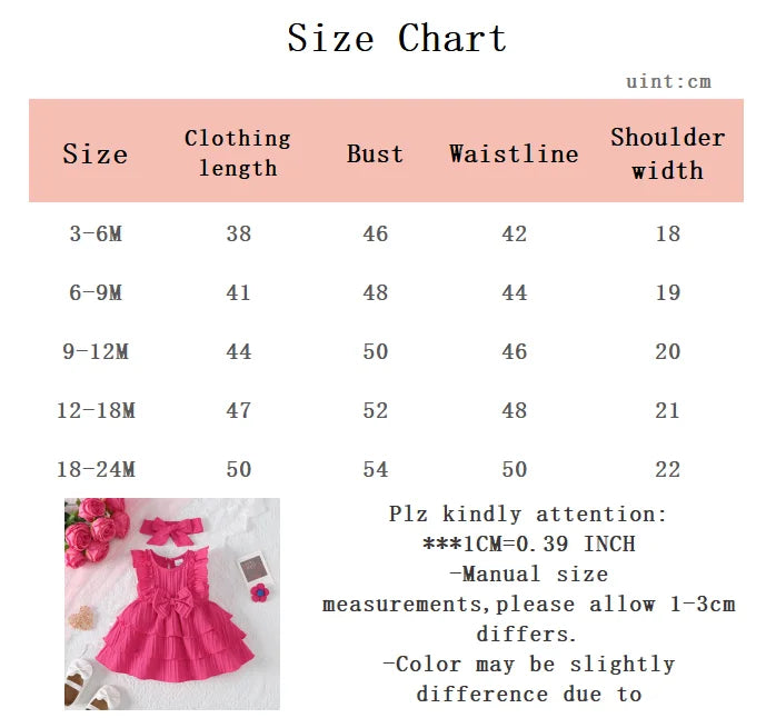 2Pcs Newborn Baby Girl Dress with Ruffles and Cake Skirt + Hairband Set, Suitable for 0-24 Months, Fashion Dress for Baby Girls