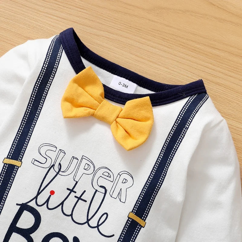 Baby Boy Jumpsuit Letter Printed Small gentleman Long sleeved Jumpsuit for Newborns Baby Boy 0-18 Months in Spring and Autumn