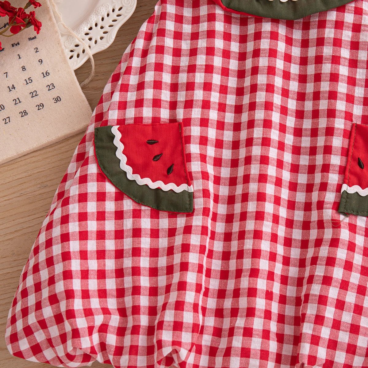 Baby Girl Dress Summer Cotton Solid Color Grid Watermelon Round Neck Sleeveless Girl Dress Cartoon Cute Beach Baby Girl Clothing