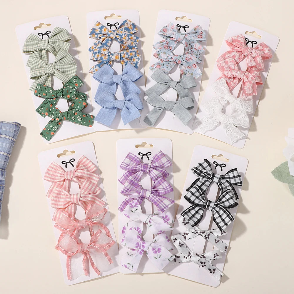 4Pcs/Set Baby Girls Hair Accessories Sweet Plaid Flowers Lace Bows Hair Clips Lovely Ins Hairpin Barrette Headwear