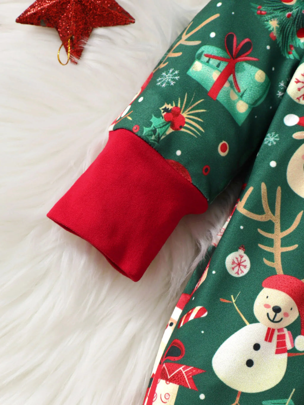 Baby girl Christmas Bodysuit Christmas elements zipper Long sleeved Bodysuit+Hat fit 0-18 Months Baby's New Year's Clothing