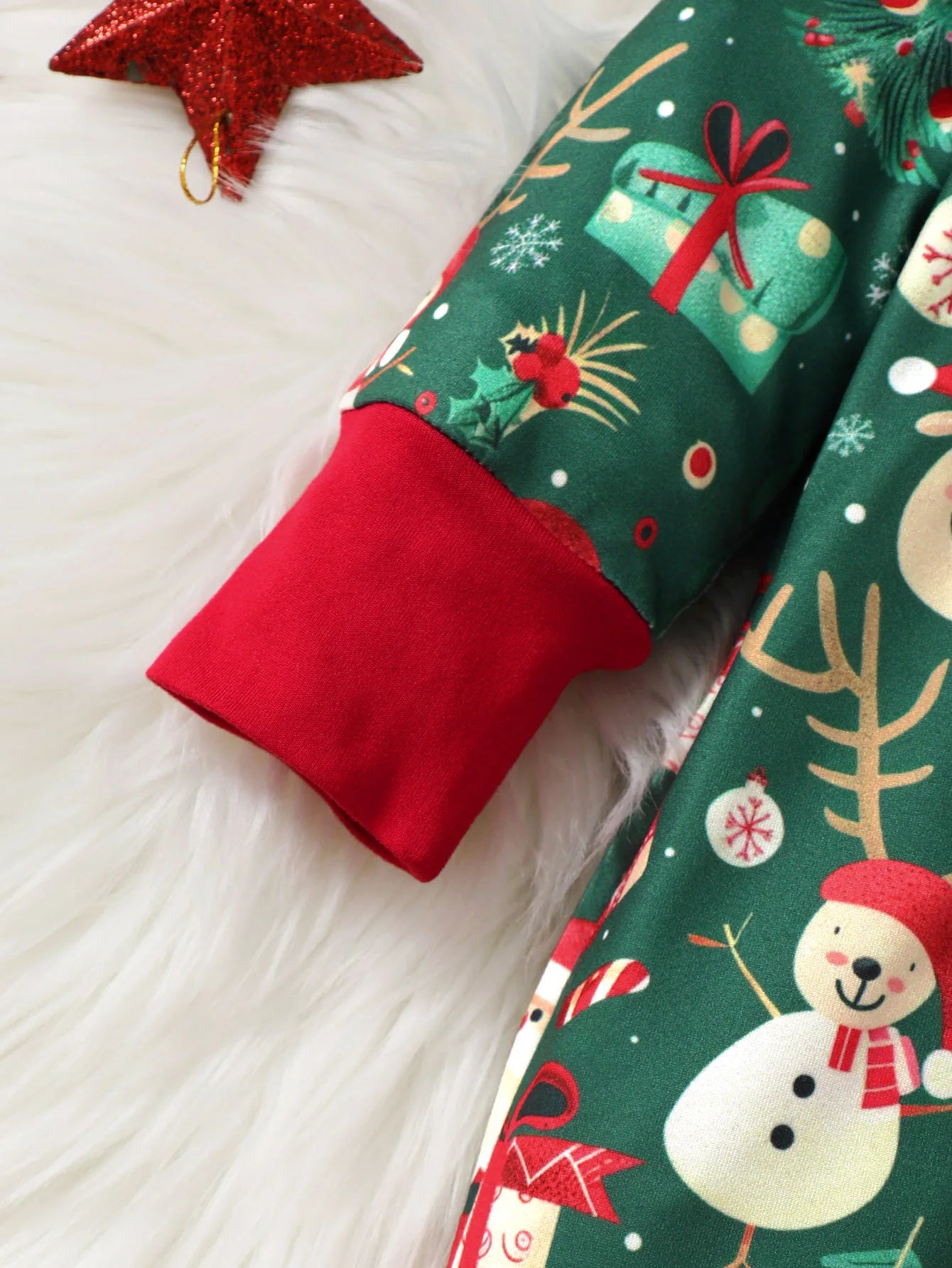 Baby girl Christmas Bodysuit Christmas elements zipper Long sleeved Bodysuit+Hat fit 0-18 Months Baby's New Year's Clothing