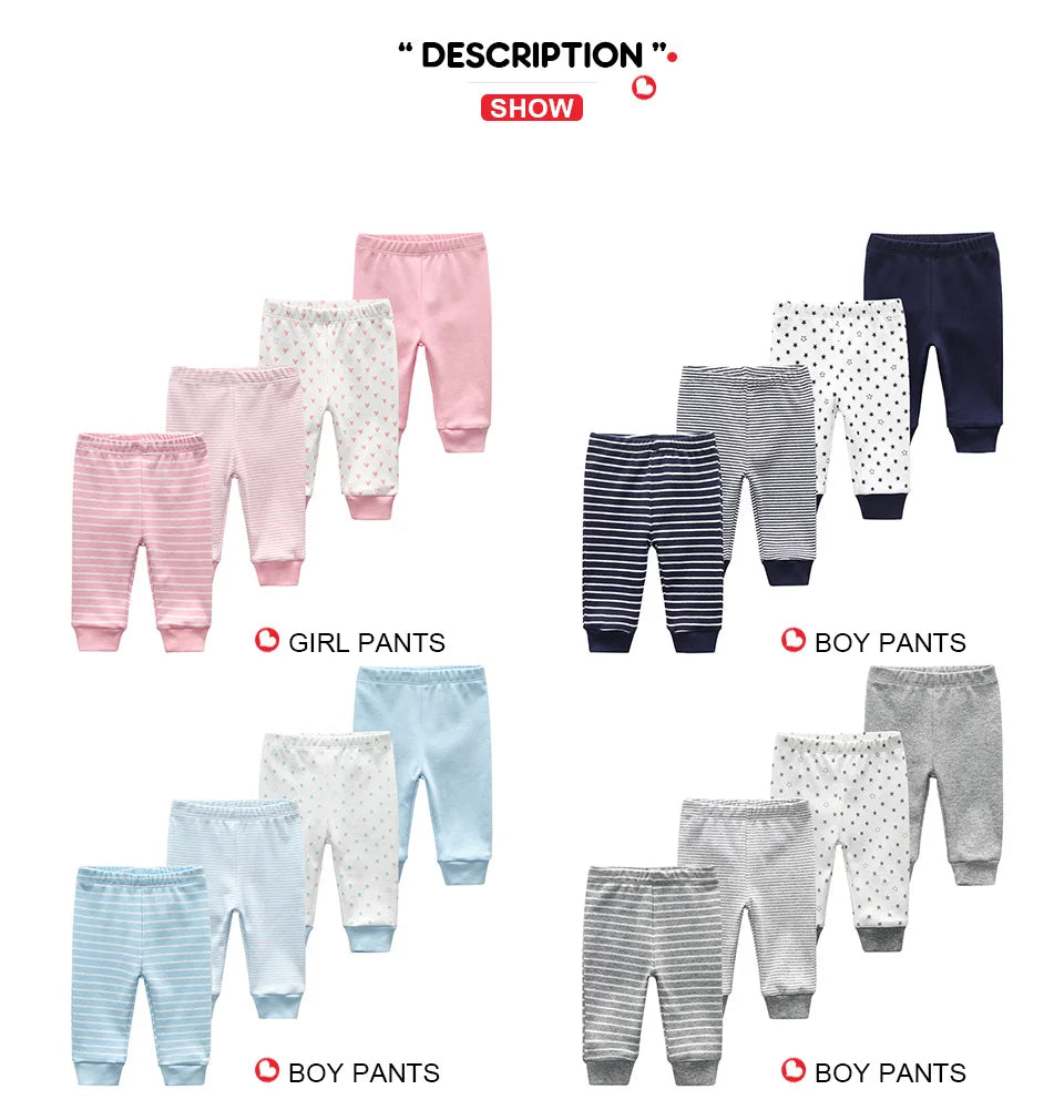 4 Pieces Four Seasons Unisex Newborn Baby Pants 100%Cotton Soft Girl Baby Boy Girl trousers