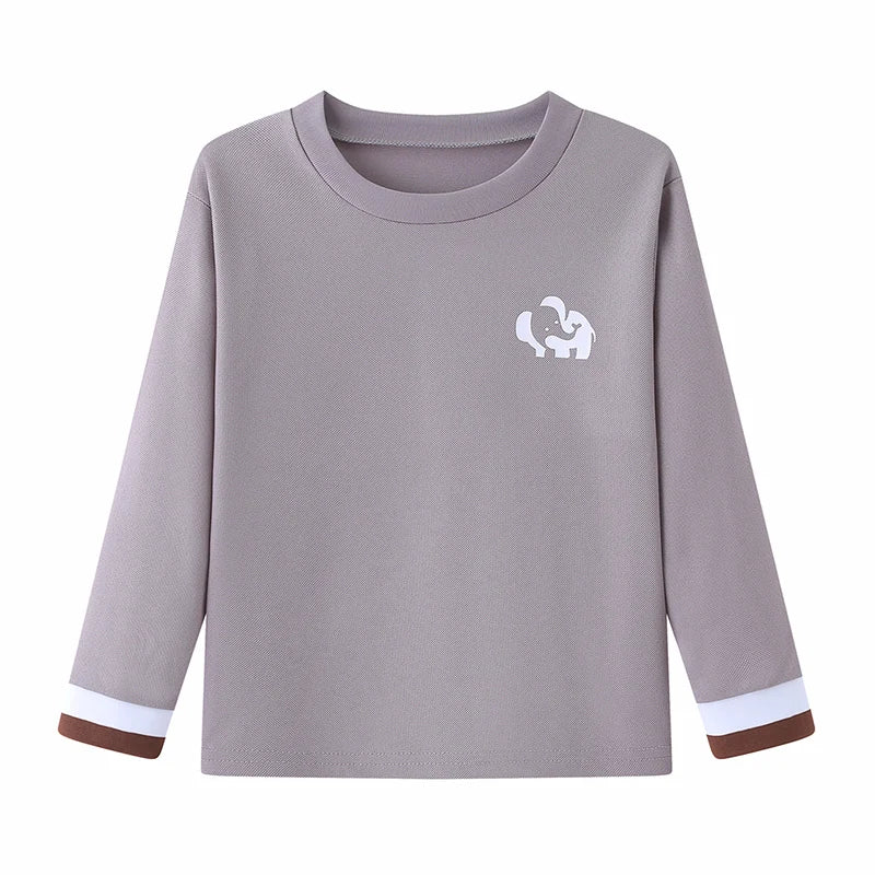 1/3 Piece Autumn And Winter Children's Solid Color Small Logo Fashionable Long Sleeved T-shirt Boys And Girls Round Neck Shirt
