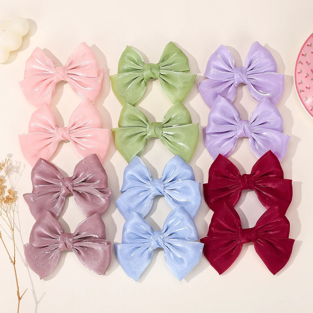 2Pcs/lot Big Bows Chiffon Hair Clips Cheer Bowknot Hairpin Children Headdress Fashion Girls Hair Accessories
