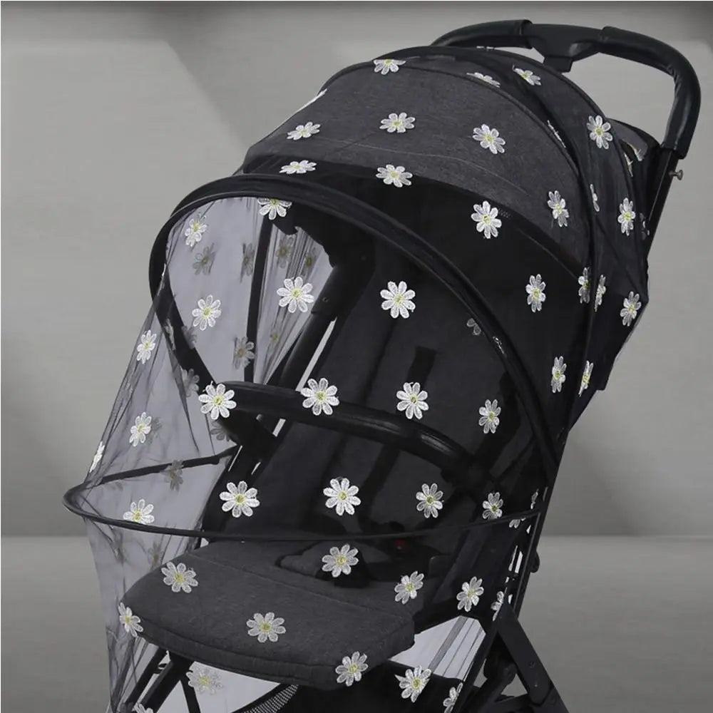 Flower Daisy Stroller Mosquito Net Carriage Full Cover Summer Mesh Canopy Zipper Type Mosquito Net Buggy Net