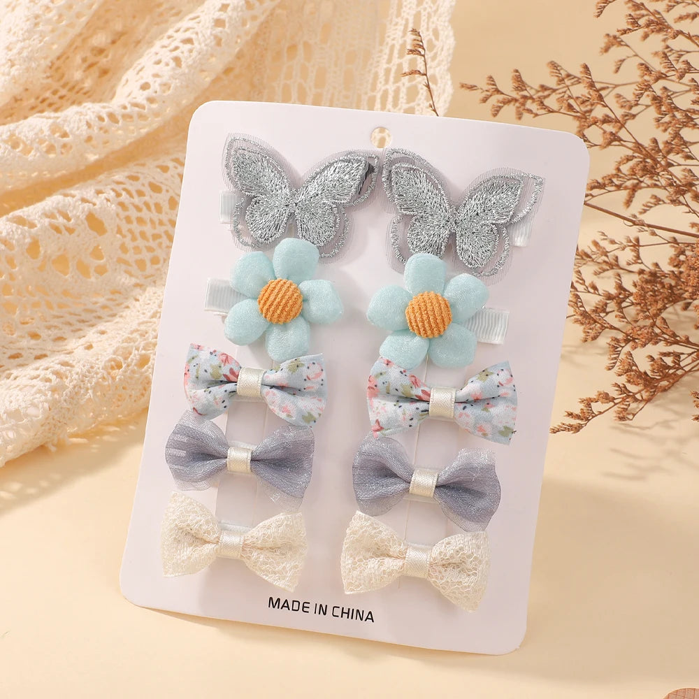 10Pcs Set Multicolor Flower Hair Clips for Girls Primary Hair Accessory and Decoration