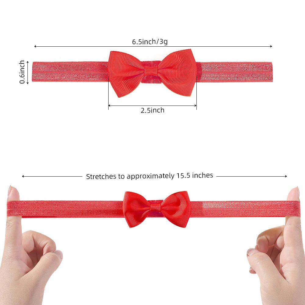 15Pcs/set Solid Color Grograin Ribbon Bowknot Headband for Girls New Headwear Elastic Hair Bands Infant Kids Hair Accessories