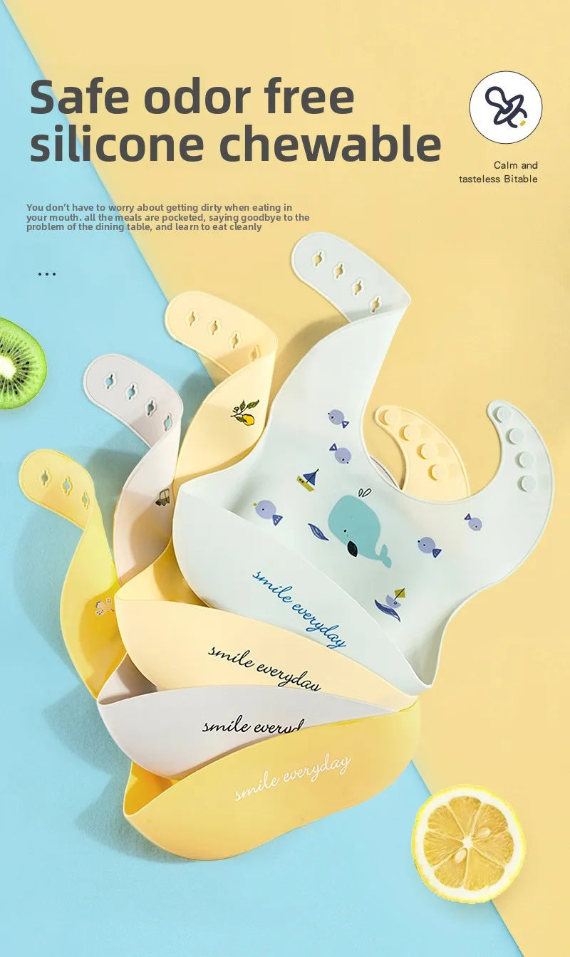 Maternal and Infant Products Baby Bib Waterproof Children's Silicone Bib, Baby Saliva Rice Pocket Leave-in Summer