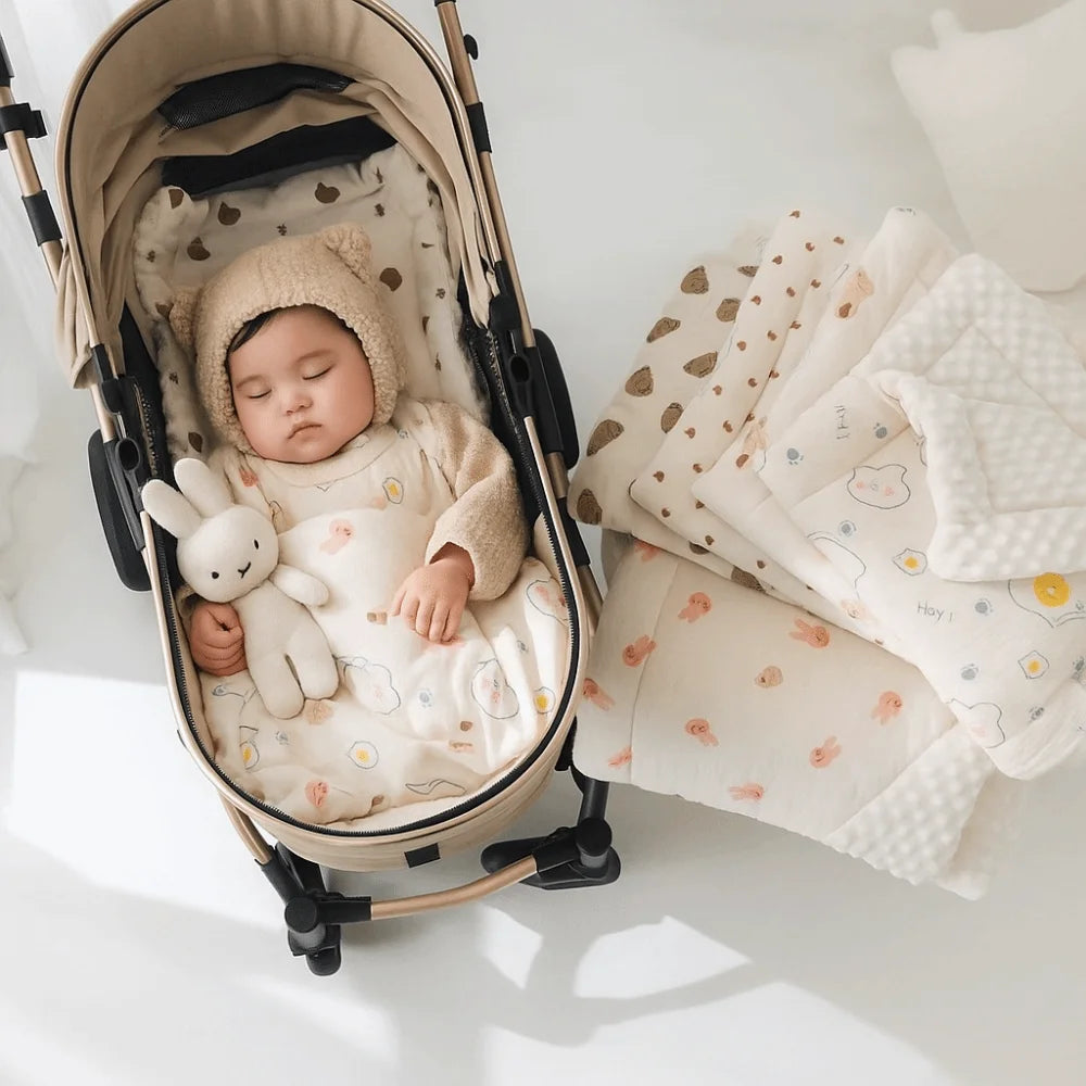 Soft Baby Stroller Cushion Comfortable Breathable Baby Pram Seat Mat Car Seat Cartoon Printed Dining Chair Cotton Pad