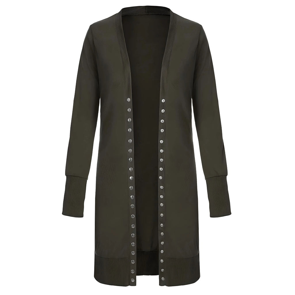 New Fashion Spring Autumn Long Sleeve Pocket Knitted Cardigan Woman Solid Female Long Cardigans