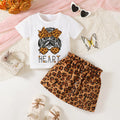 Summer 0-4 Years Old  Infant  Baby  Girls  Little Girl  Print  Top  And  Leopard  Print  Skirt  Casual  2-Piece  Set