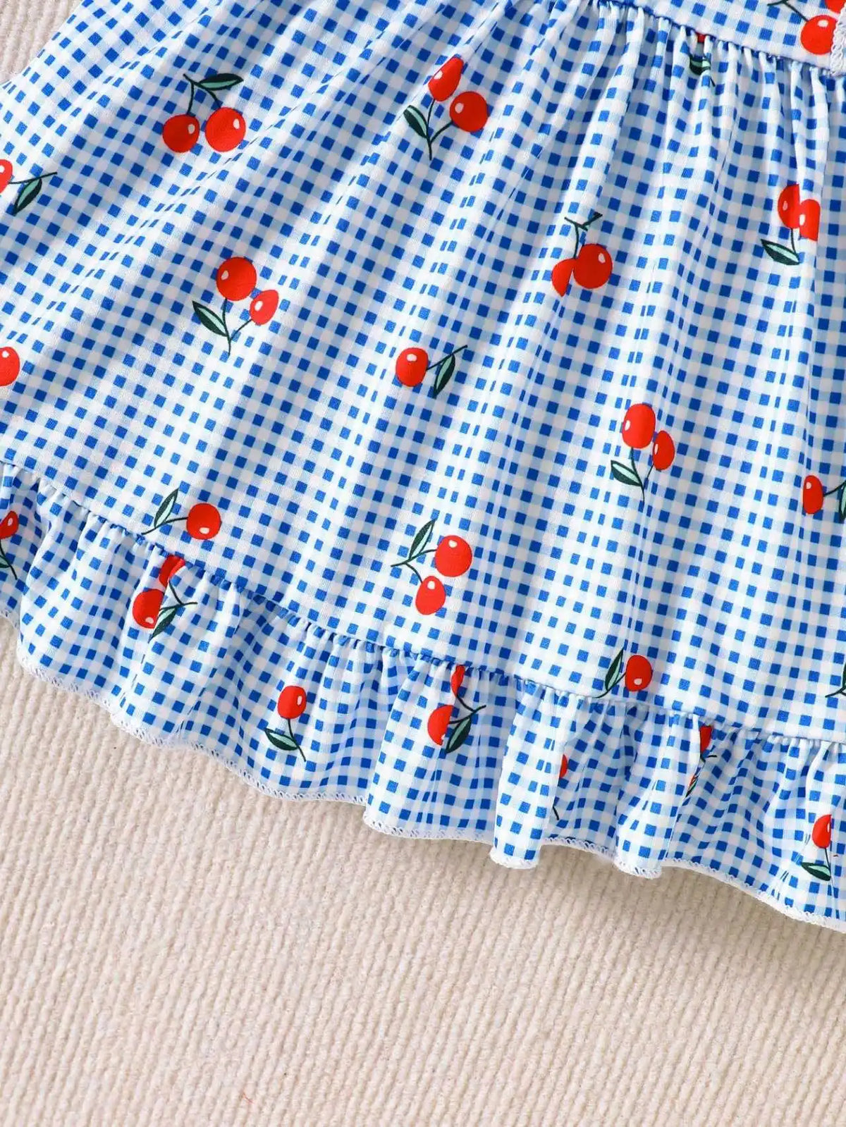 2-piece set of newborn baby girl pink cartoon strawberry plaid printed dress, cute, sweet, fresh bow headband, 0-3 months old, s