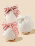 3pcs/set Baby Strips Bow Bonnet Solid Color Breathable Soft Turban For Infant Girls Large Bow Beanie For Photograph Headdress