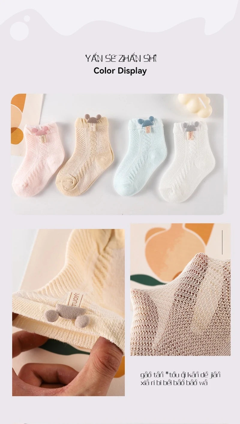 4pcs Newborn Socks Baby Summer Thin Cute Cute Mid Tube Short Socks Fashion New Baby Boneless Breathable Mid Tube Socks