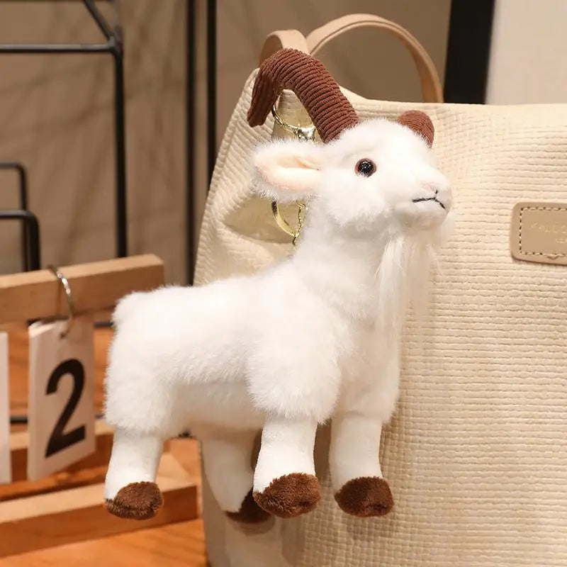 Hot Realistic Goat Plush Toy Bag Pendant Lifelike Simulation Mountain Stuffed Animal Doll Soft Fluffy Ram Plushie Birthday Gift