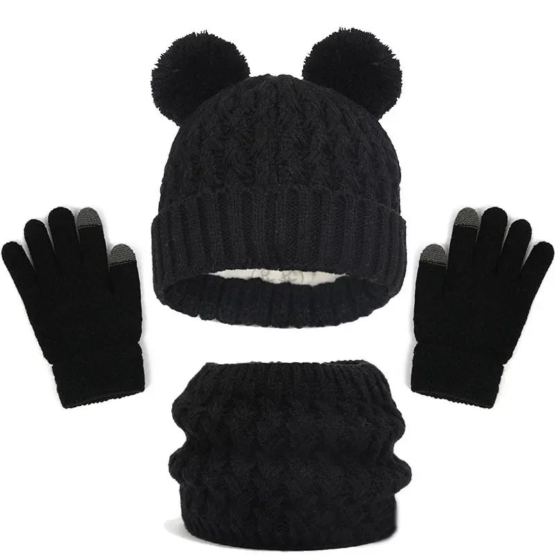Kids Winter Hat Scarf Gloves Set Girls Knitted Scarf 3pc Set Childs Winter Warm Neck Scarves Beanie Cap For Boy Baby Gloves Suit