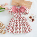 Body Girls Puff Sleeve Summer O-neck With Bow Polka Dot Princess Dresses Children Casual Clothes Fashion 2-6 Years
