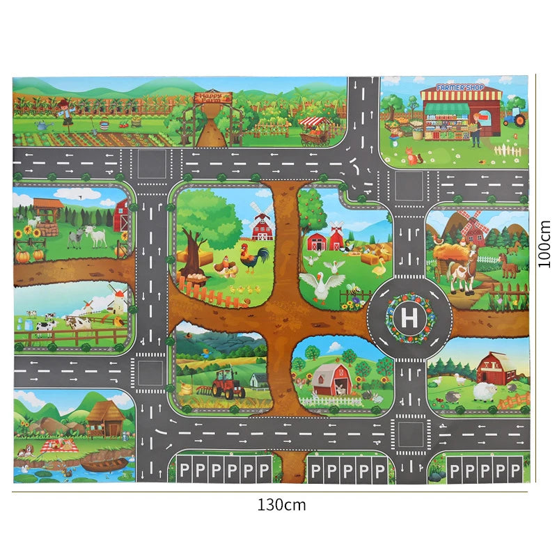 TMZ 130x100cm Baby Crawling Mat Cartoon City Traffic Map Non Slip Playmat For Kids