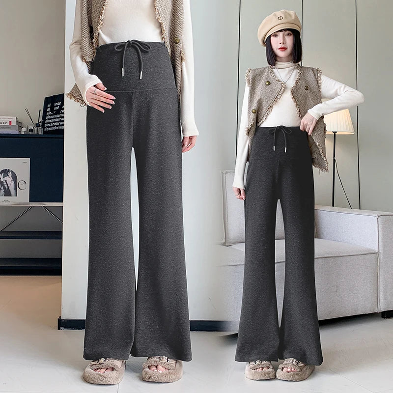 Pregnant Woman Maternity Straight Knitted Trousers With Adjustable Waist 2026 Autumn