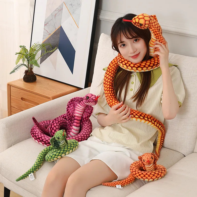 1pc 80/170/240cm Simulated Colorful Cobra Plush Toy Stuffed Animals Snakes Plushies Doll Funny Spoof Joke Soft Toys Home Decor
