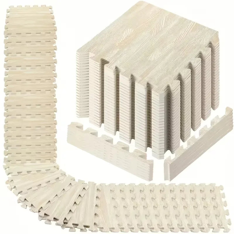 Wood Grain Interlocking Foam Floor Mat Non Slip Waterproof Puzzle Mat Set 8 And 16 Mats For Living Room Bedroom
