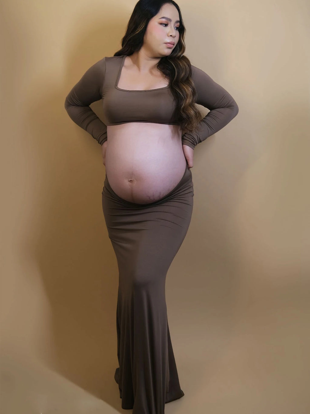 Maternity Sexy Bodycon Dresses Pregnant Photo Dress Square Neck Long Sleeve Wedding Party Pregnant Clothes