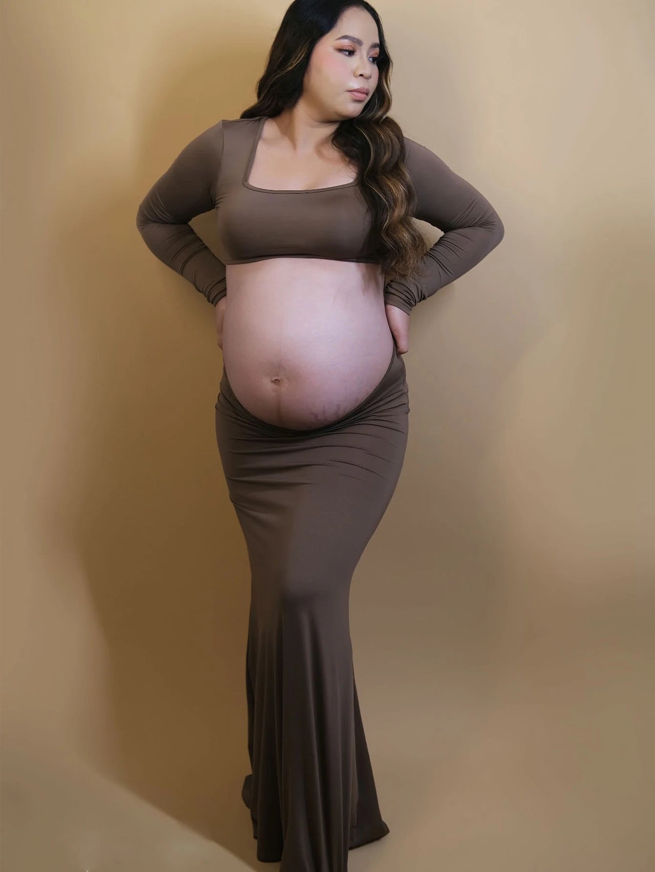 Maternity Sexy Bodycon Dresses Pregnant Photo Dress Square Neck Long Sleeve Wedding Party Pregnant Clothes