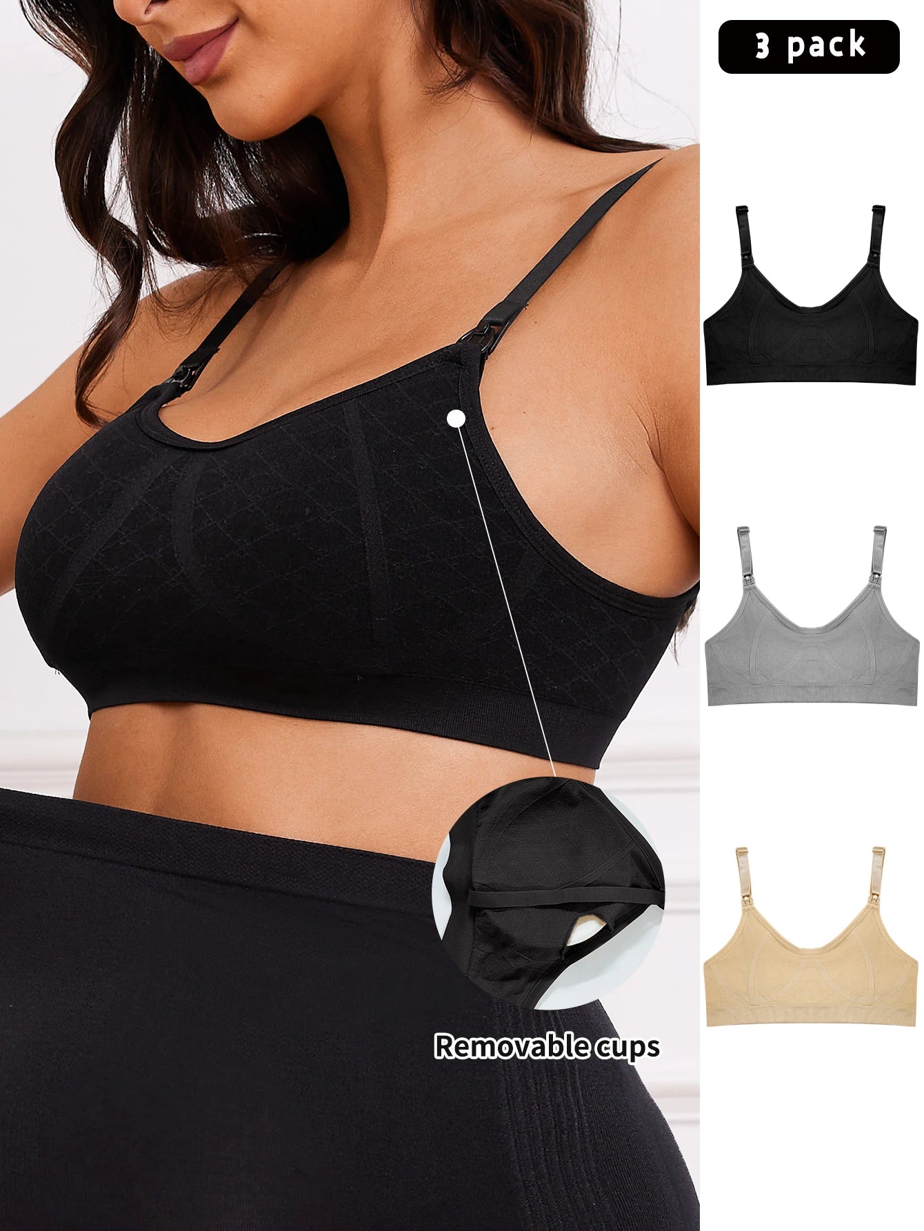 3 Pcs Women'S Nursing Underwear With Adjustable Shoulder Straps And Seamless Comfort Front Opening Buckle For Pregnant Women