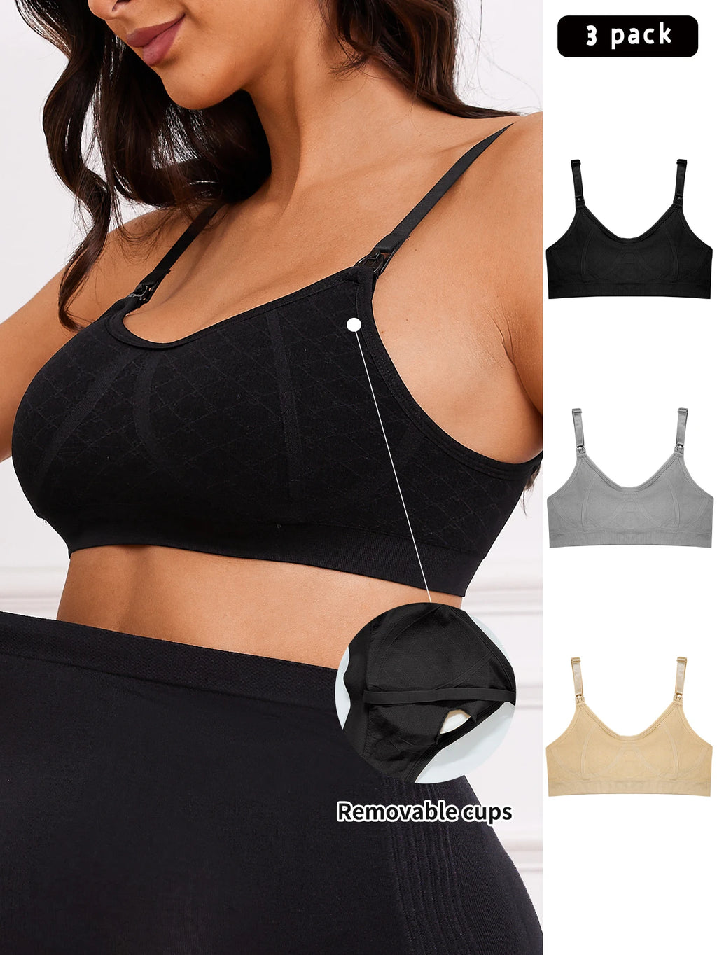 3 Pcs Women'S Nursing Underwear With Adjustable Shoulder Straps And Seamless Comfort Front Opening Buckle For Pregnant Women