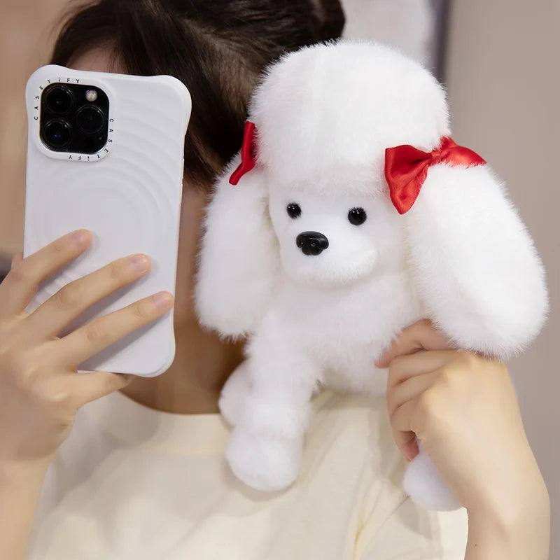 Realistic Sitting Poodle Pug Puppy Plush Toy Stuffed Doggy Cute Fluffy Pet for Room Decor Children's Birthday Gift