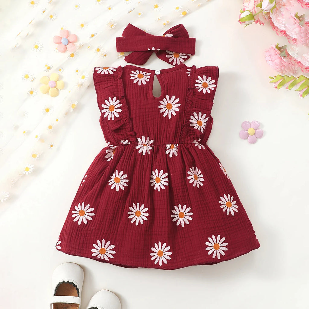 Summer  0-1 Years  Old  Infant  Baby Girls Daisy Print  Fashion  Sleeveless  Casual  Dresses