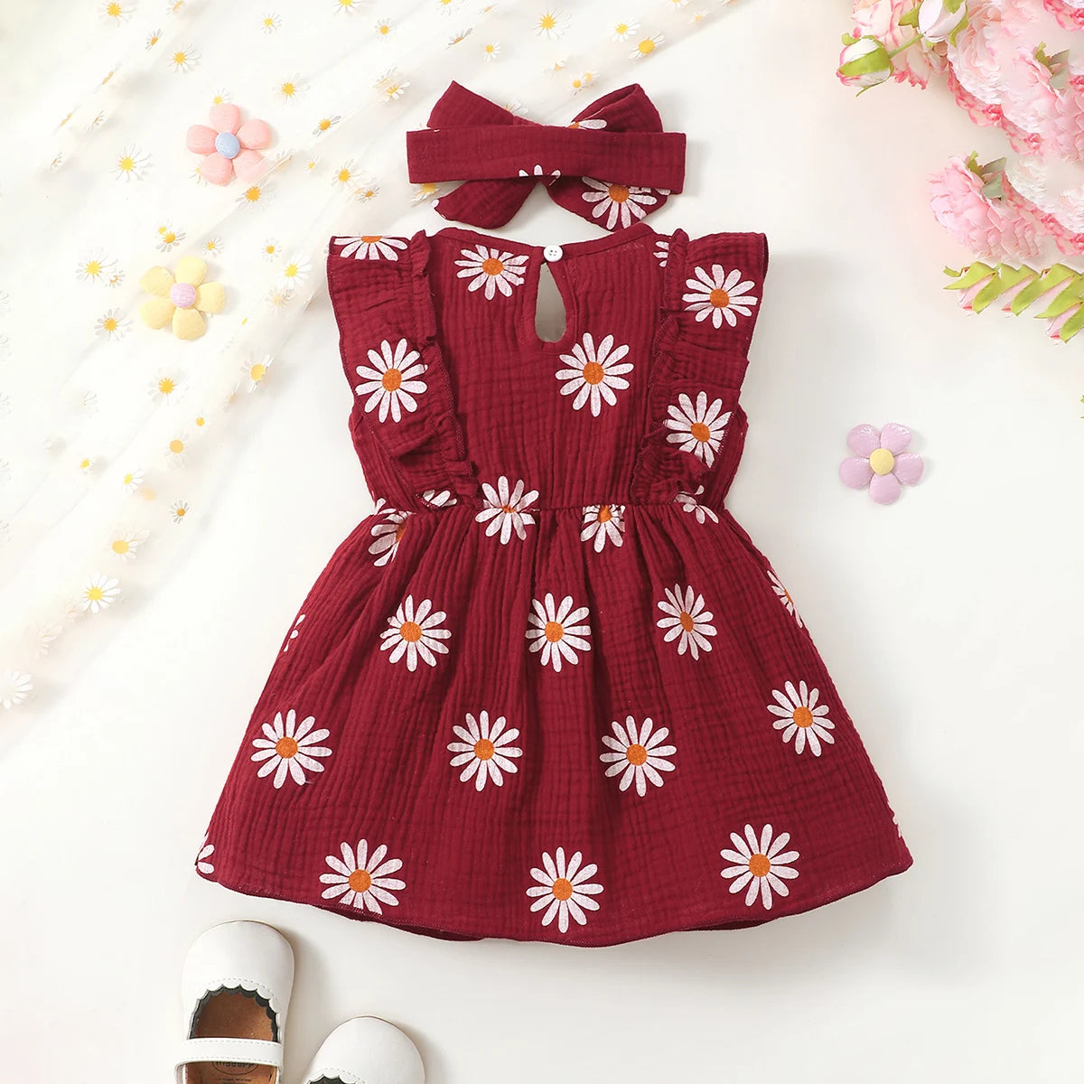 Summer  0-1 Years  Old  Infant  Baby Girls Daisy Print  Fashion  Sleeveless  Casual  Dresses