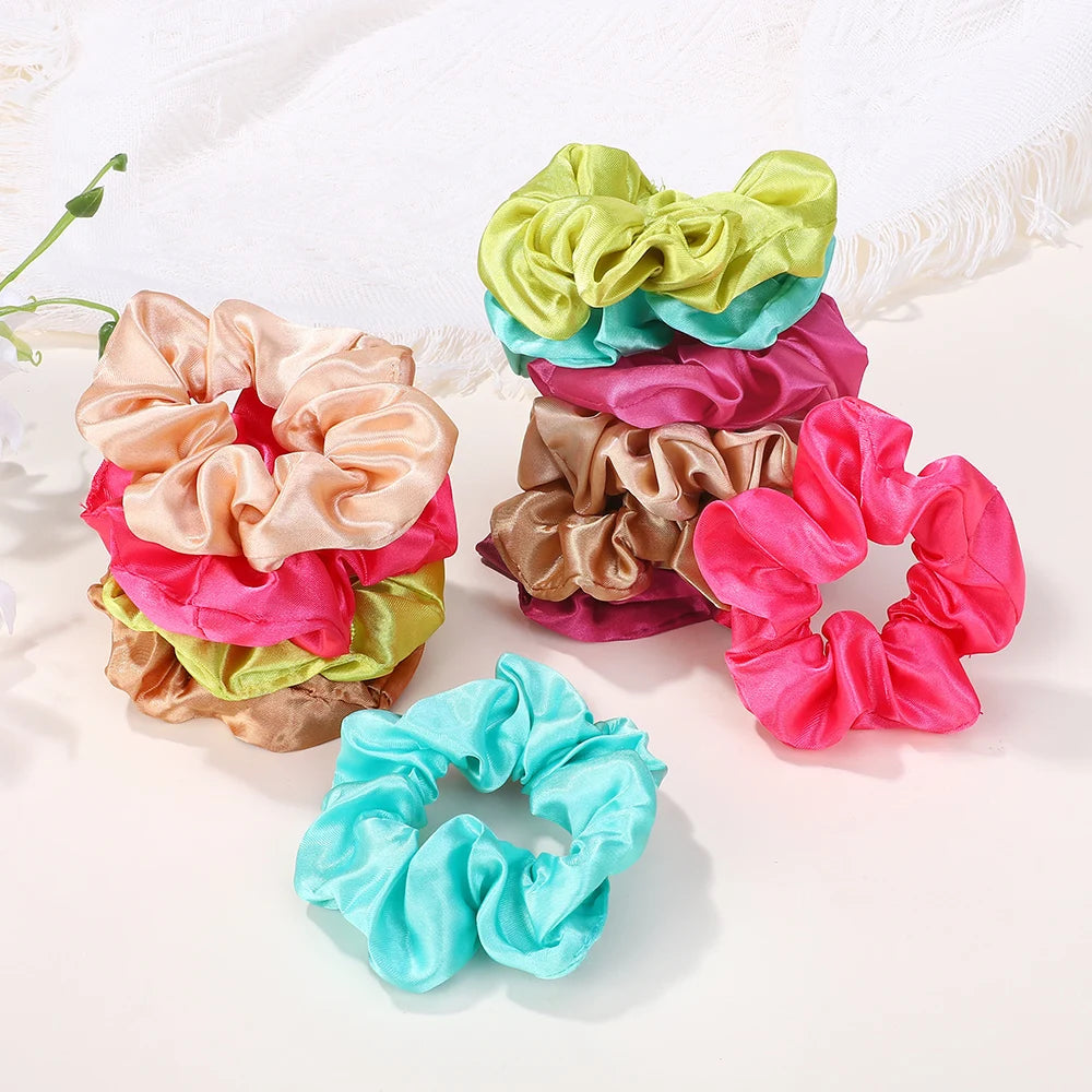 40Pcs Random Color Elastic Scrunchies Womens Low Ponytail Hold Headband Solid Color Ribbon Hair Band