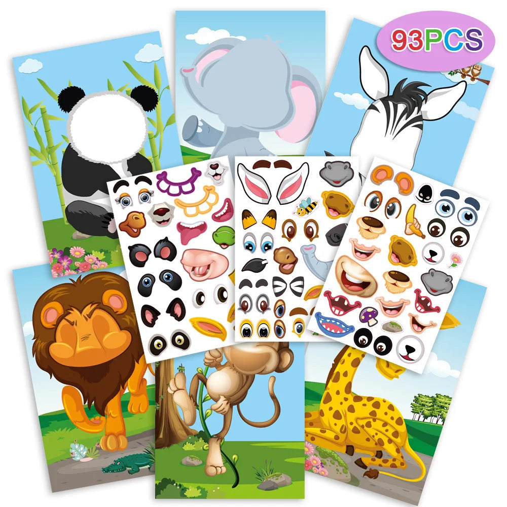 Make a Face DIY Animal Princess Dinosaur Jigsaw Stickers Kids Puzzle Games Funny Cartoon Educational Craft Stickers Toy For Baby
