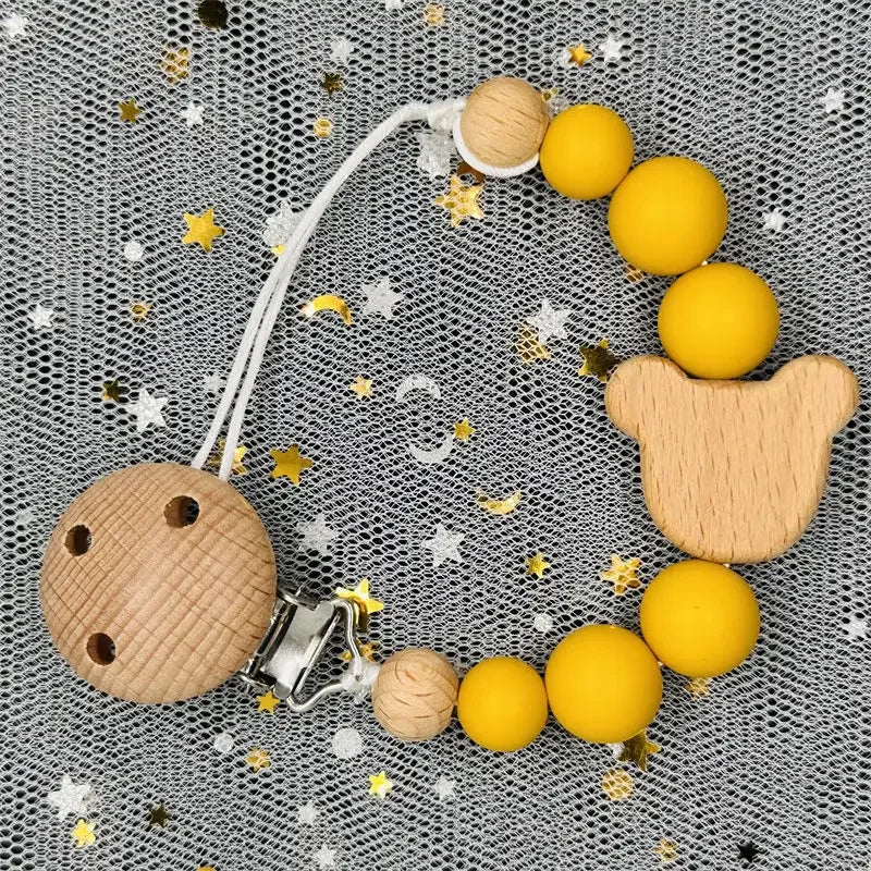 Personalized Baby Pacifier Clip with Name – Silicone Bead Dummy Holder & Teether