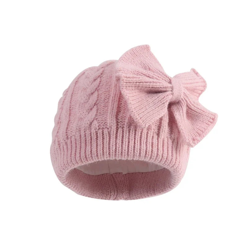 Cross-Border European and American Children's Bowknot Knitted Hat Winter New Thickened Warm Newborn Wool Hat Baby Hat