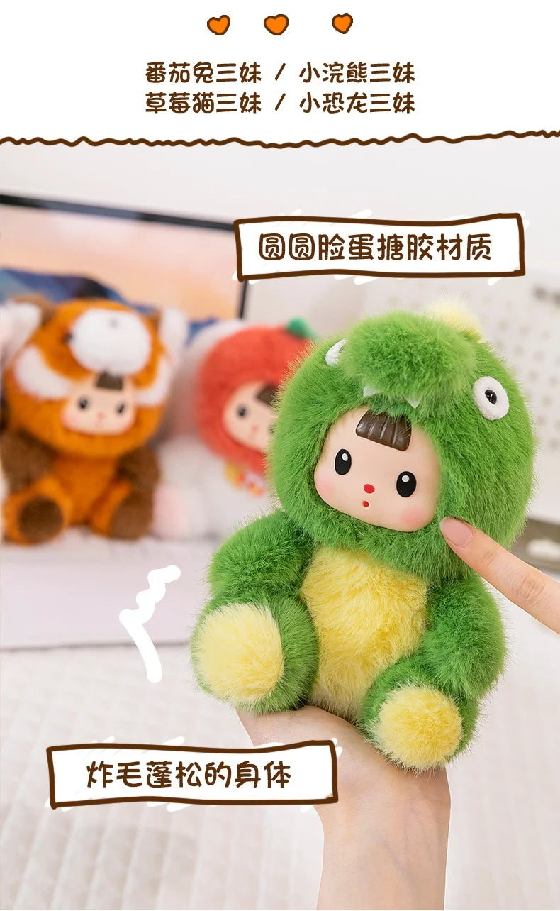 17cm Soft Vinyl Face Plush Little Dinosaur Tomato Rabbit Raccoon & Strawberry Doll Cute Cartoon Animal Stuffed Toy