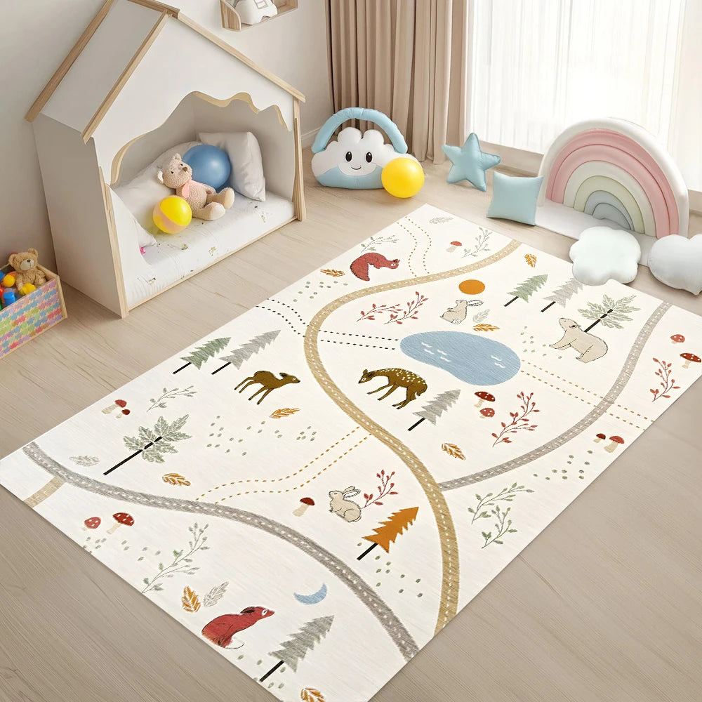 Kids Interactive Cartoon Animal Traffic Track Carpet Forest Theme Play Mat Easy Clean Rug Model A123 For Living Room