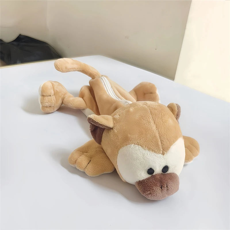 Kapibala Plush Pen Case Xl for Kids Cartoon Elephant and Lion Storage Bag for Pens with Large Capacity