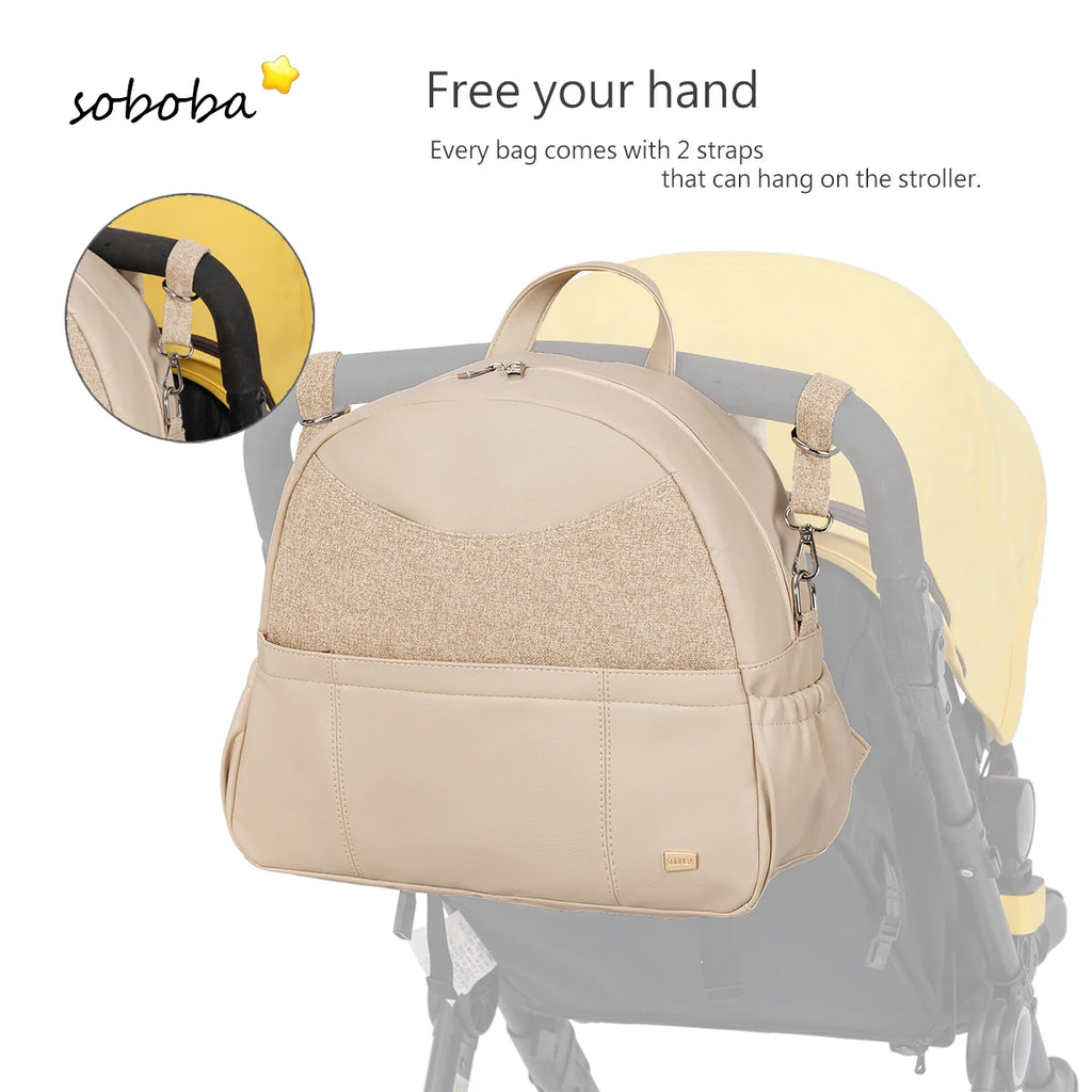 Soboba Diaper Backpack for Women Large Capacity Multi-functional Nappy Changing Bag with 2 Straps can Hang on Stroller