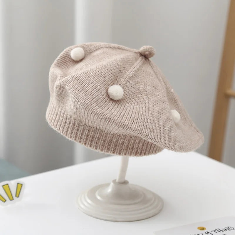 Baby Hat Autumn Winter Style Infant Beret Baby Toddler Wool Hat Fashionable Versatile Girl Knitted Painter Hat Trendy