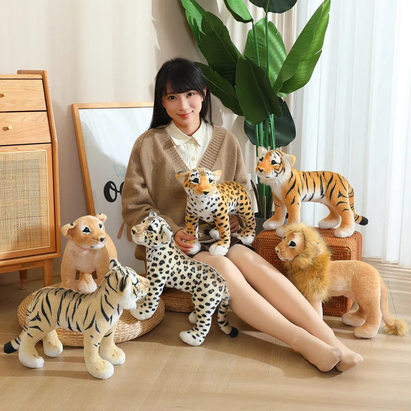 New Simulation Lion Tiger Leopard Plush Toys Home Decor Stuffed Cute Animals Dolls Gift For Children Birthday Christmas