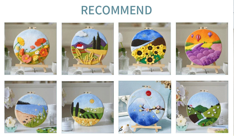 GATYZTORY DIY Wool Painting Kit With Frame Felting Needles Handmade Picture Kit Hot Air Balloon For Home Decors Crafts Gift
