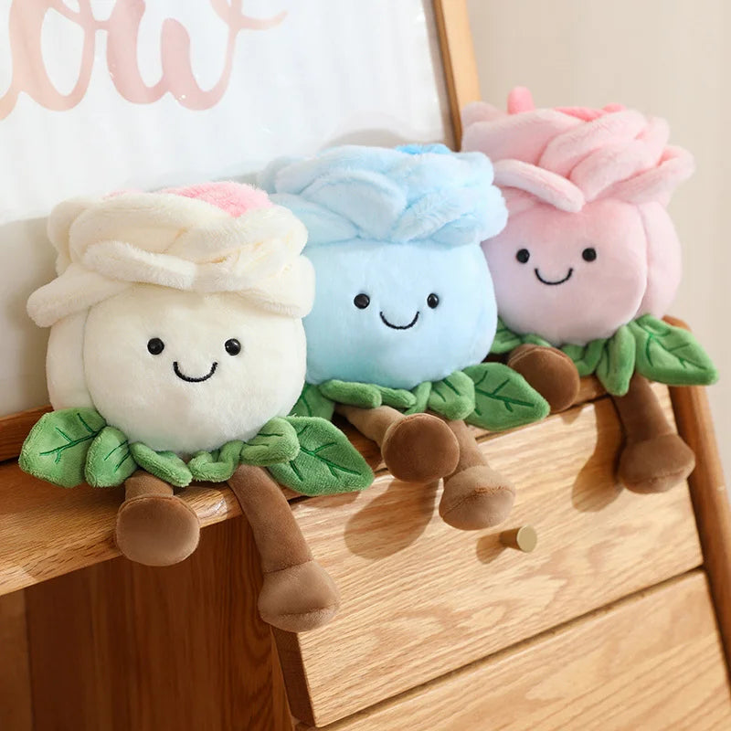 Hot 22cm Cartoon With Legs Rose Flower Plush Doll Pink Blue White Rose Plant Potted Plush Toy Home Decoration Gift For Children
