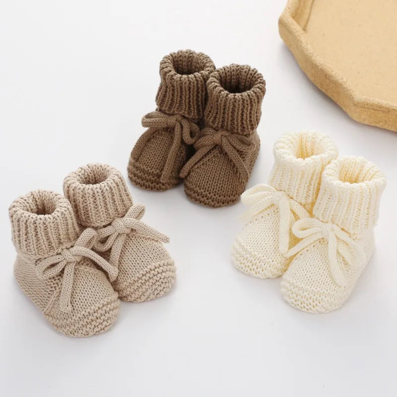 Adorable Baby Bow Knit Shoes Soft Crawling Sock Children's Handmade Cotton Floor Socks with Cute Bow Bands 0-12 Months Sock Shoe
