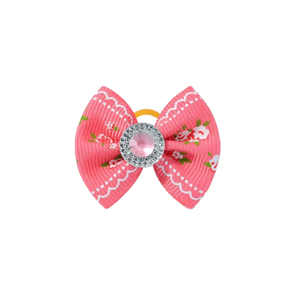 Random Color 20Pcs Mini Bowknot Hair Band for Girls Hair Accessories Dopamine Color Elastic Rubber Band Exquisite Gem Head Tie
