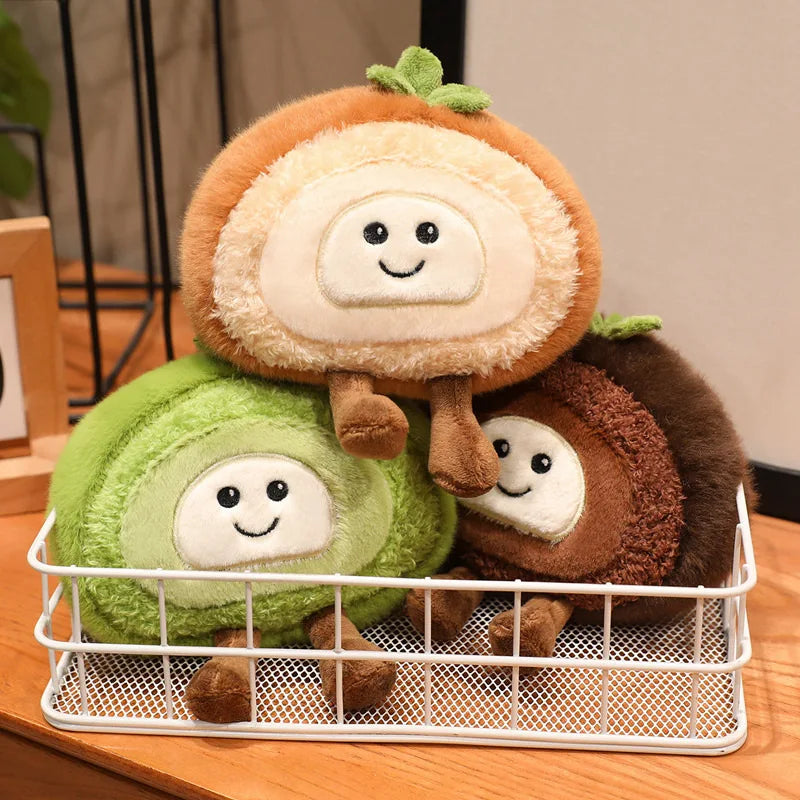 New Kawaii Smile Swiss Roll Plush Toys Soft Stuffed Cartoon Dessert Doll Delicate Mini Desktop Decor Lovely Gift To Girlfriend