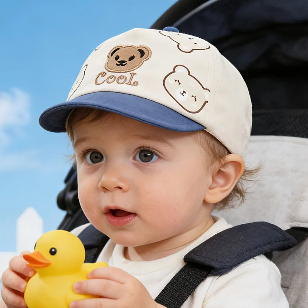 0-1Y Baby Hat Spring/Summer Sun Hat for Infants, Cute Cartoon Bear Baseball Cap with Soft Brim Lightweight for Outdoor Play